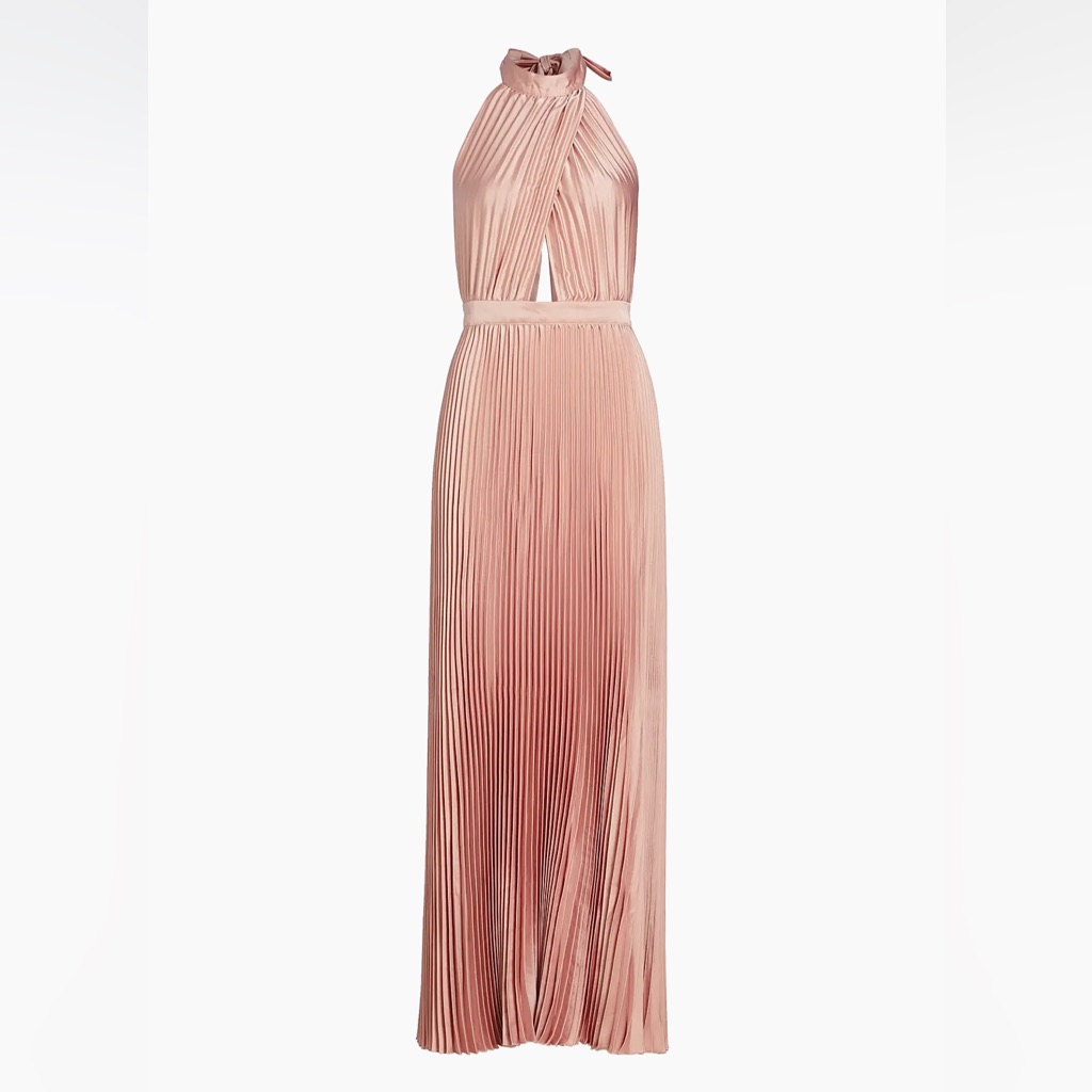 L'ide Renaissance Pleated Open Back Gown In Pink (Ballet) - Size Us 4